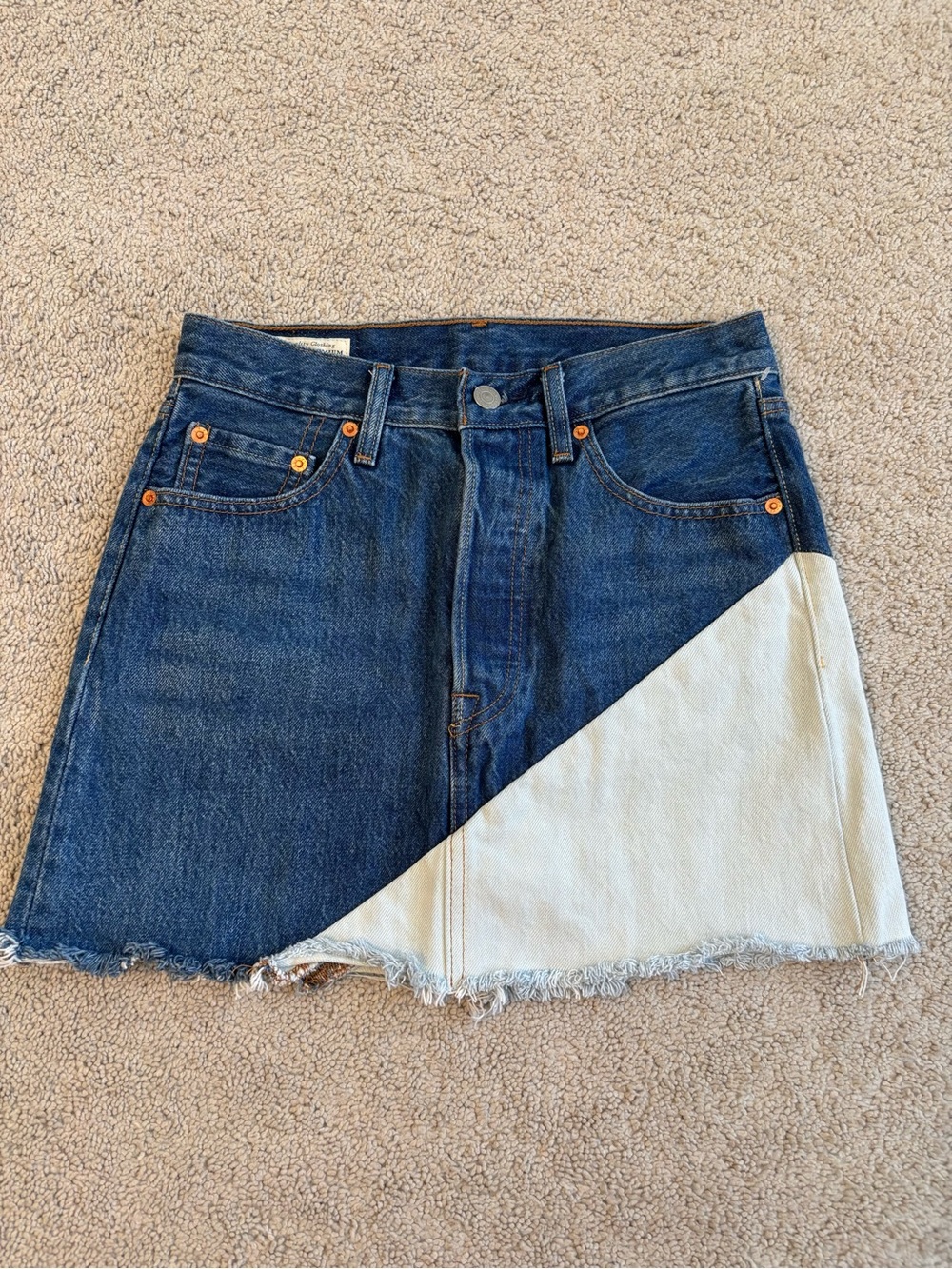 Levi's Two-Tone Diagonal Denim Mini Skirt in Blue and Cream, Size 25, NWOT